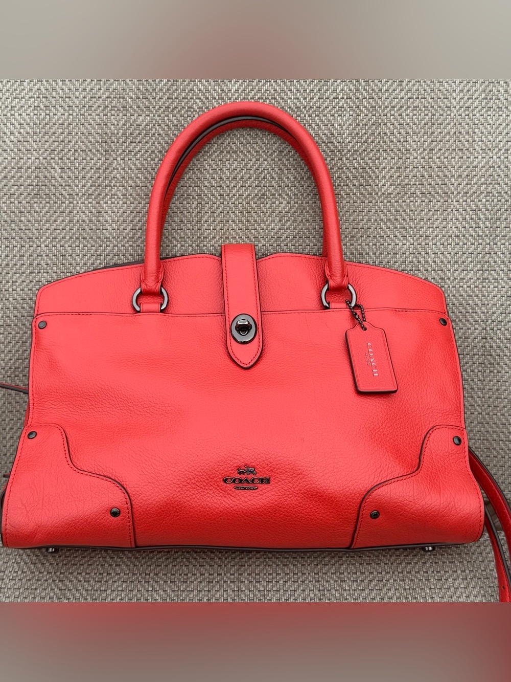 COACH Mercer 30 Satchel Crossbody Deep coral Pebble Grain Leather 37575 Handbag - Picture 2 of 9